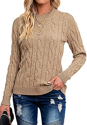 Breampot Pullover Damen Casual Strickpullover Winter Rundhals Lose Pulli Warm Outwear Pullover Oberteile (Khaki, Small) von Breampot
