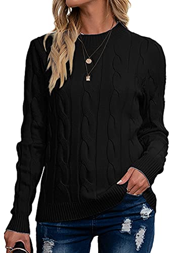 Breampot Pullover Damen Casual Strickpullover Winter Rundhals Lose Pulli Warm Outwear Pullover Oberteile (Schwarz, Large) von Breampot