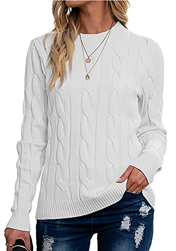 Breampot Pullover Damen Casual Strickpullover Winter Rundhals Lose Pulli Warm Outwear Pullover Oberteile (Weiß, XX-Large) von Breampot