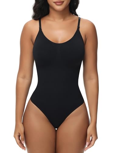 Breampot Shapewear Damen Bauchweg Bodysuit Formender Vielseitige Body Shper Frauen atmungsaktiven Materialien mit Verstellbarer Schultergurt (XXL/3XL, Tanga-Schwarz) von Breampot