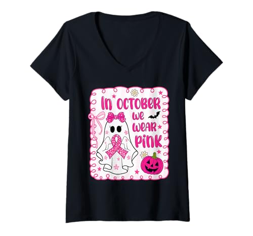Damen Brustkrebs Frauen Geist niedlich im Oktober tragen wir Schleife rosa T-Shirt mit V-Ausschnitt Damen Brustkrebs Frauen Geist niedlich im Oktober tragen wir Schleife rosa T-Shirt mit V-Ausschnitt von Breast Cancer Awarenes for Men Women Girls Kids