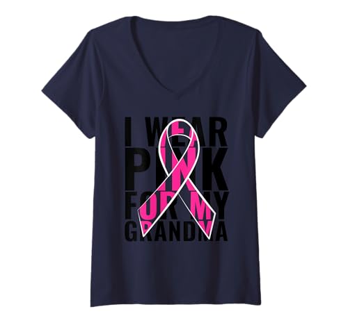 Damen Ich trage Rosa für meine Großmutter Brustkrebs-Bewusstsein 2025 T-Shirt mit V-Ausschnitt Damen Ich trage Rosa für meine Großmutter Brustkrebs-Bewusstsein 2025 T-Shirt mit V-Ausschnitt von Breast Cancer Awareness 2025 Pink Ribbon