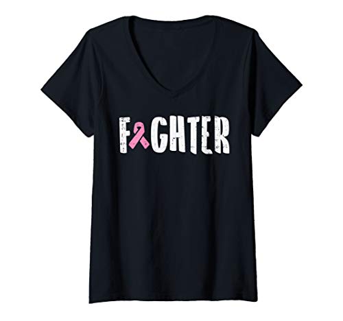 Damen Fighter Pink Ribbon Breast Cancer Awareness Gift For Women T-Shirt mit V-Ausschnitt Damen Fighter Pink Ribbon Breast Cancer Awareness Gift For Women T-Shirt mit V-Ausschnitt von Breast Cancer Awareness Clothes For Women Gifts