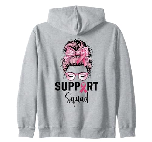 Brustkrebsbewusstsein Frauen Support Squad Messy Bun Kapuzenjacke von Breast Cancer Awareness Designs