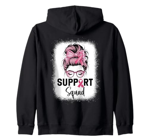 Brustkrebsbewusstsein Frauen Support Squad Messy Bun Kapuzenjacke von Breast Cancer Awareness Designs
