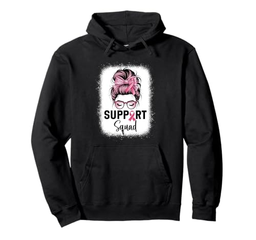 Brustkrebsbewusstsein Frauen Support Squad Messy Bun Pullover Hoodie von Breast Cancer Awareness Designs