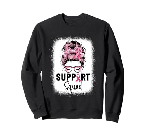 Brustkrebsbewusstsein Frauen Support Squad Messy Bun Sweatshirt von Breast Cancer Awareness Designs
