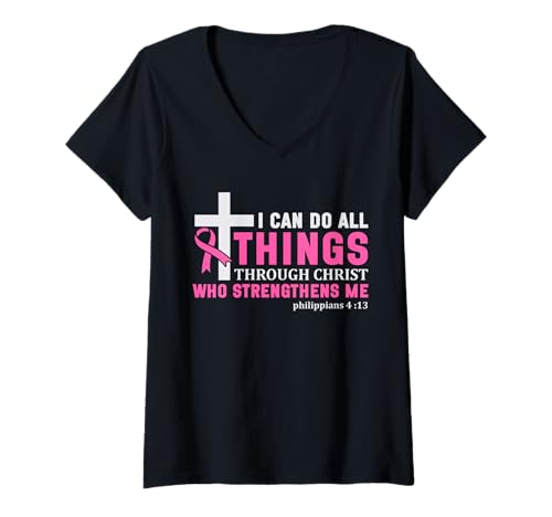 Damen Ich kann Alles durch Christus tun Brustkrebsbewusstsein T-Shirt mit V-Ausschnitt Damen Ich kann Alles durch Christus tun Brustkrebsbewusstsein T-Shirt mit V-Ausschnitt von Breast Cancer Awareness Designs