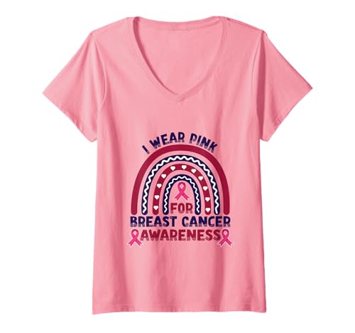 Damen Ich trage Rosa, um auf Brustkrebs aufmerksam zu Machen - Pink Breast Cancer T-Shirt mit V-Ausschnitt von Breast Cancer Awareness Designs