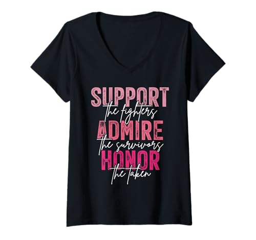 Damen Unterstütze Admire Honor Breast Cancer Awarior T-Shirt mit V-Ausschnitt von Breast Cancer Awareness Designs