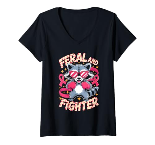 Damen Feral and Fighter Breast Cancer Awareness T-Shirt mit V-Ausschnitt Damen Feral and Fighter Breast Cancer Awareness T-Shirt mit V-Ausschnitt von Breast Cancer Awareness Fighter Spirit Ribbon
