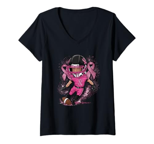 Damen Brustkrebs-Bewusstsein Fußballkraft T-Shirt mit V-Ausschnitt Damen Brustkrebs-Bewusstsein Fußballkraft T-Shirt mit V-Ausschnitt von Breast Cancer Awareness Football Spirit