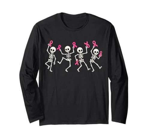 Pink Ribbon Brustkrebs-Bewusstseins-Skelett, Damen, Herren, Kinder Langarmshirt von Breast Cancer Awareness Halloween Shirt Women Men