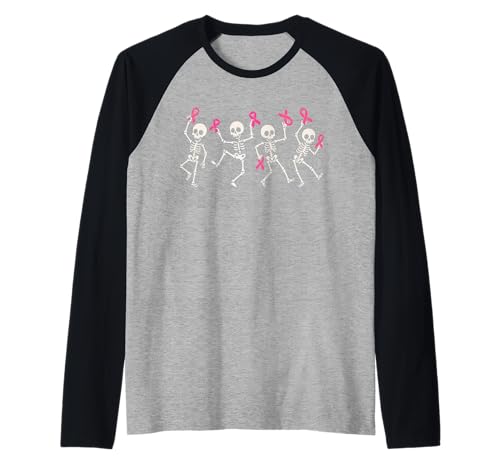 Pink Ribbon Brustkrebs-Bewusstseins-Skelett, Damen, Herren, Kinder Raglan von Breast Cancer Awareness Halloween Shirt Women Men