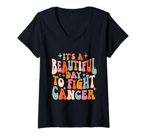 Damen It's A Beautiful Day to Fight Cancer - Brustkrebs Pink T-Shirt mit V-Ausschnitt von Breast Cancer Awareness Merch