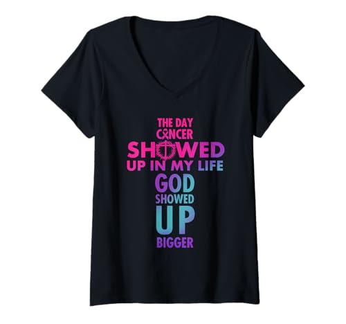Damen The Day Cancer Showed Up In My Life - Brustkrebs Pink T-Shirt mit V-Ausschnitt von Breast Cancer Awareness Merch
