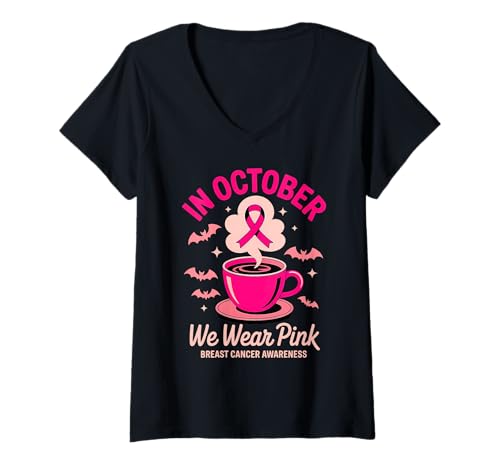 Damen Im Oktober tragen wir Pink Breast Cancer Awareness T-Shirt mit V-Ausschnitt von Breast Cancer Awareness October Pink