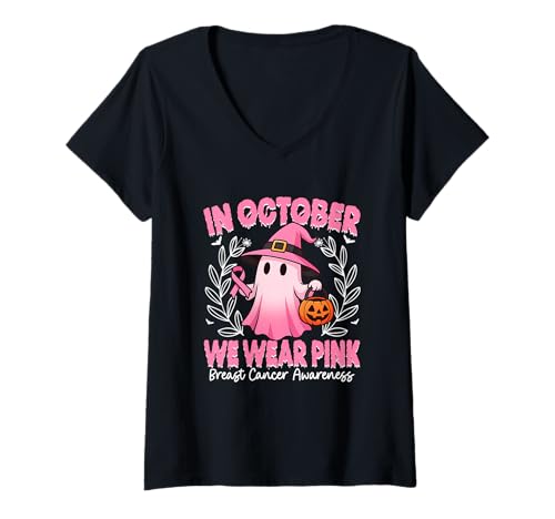Damen Im Oktober tragen wir Pink Breast Cancer Awareness T-Shirt mit V-Ausschnitt Damen Im Oktober tragen wir Pink Breast Cancer Awareness T-Shirt mit V-Ausschnitt von Breast Cancer Awareness October Support
