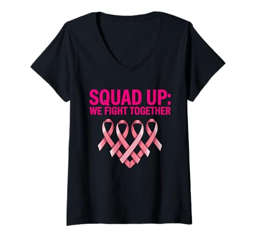 Damen Squad Up Wir Kämpfen Zusammen Brustkrebs T-Shirt mit V-Ausschnitt von Breast Cancer Awareness Oncology Team