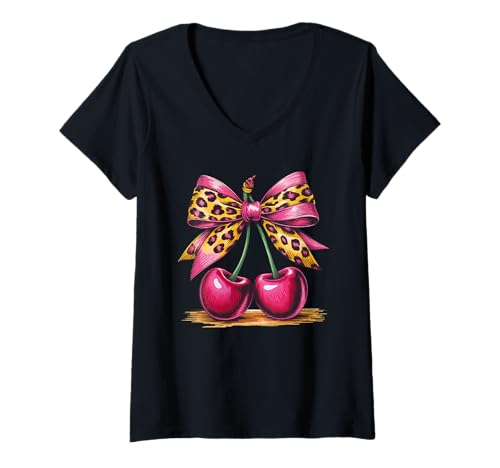 Damen Brustkrebs-Bewusstseinsunterstützung, Leopardenmuster, Rosa T-Shirt mit V-Ausschnitt Damen Brustkrebs-Bewusstseinsunterstützung, Leopardenmuster, Rosa T-Shirt mit V-Ausschnitt von Breast Cancer Awareness Pink Bow Ribbon Cherries