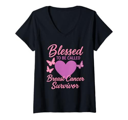 Damen Gesegnet, Brustkrebsüberlebender Pink Butterfly genannt zu Werden T-Shirt mit V-Ausschnitt Damen Gesegnet, Brustkrebsüberlebender Pink Butterfly genannt zu Werden T-Shirt mit V-Ausschnitt von Breast Cancer Awareness Pink Ribbon Apparel