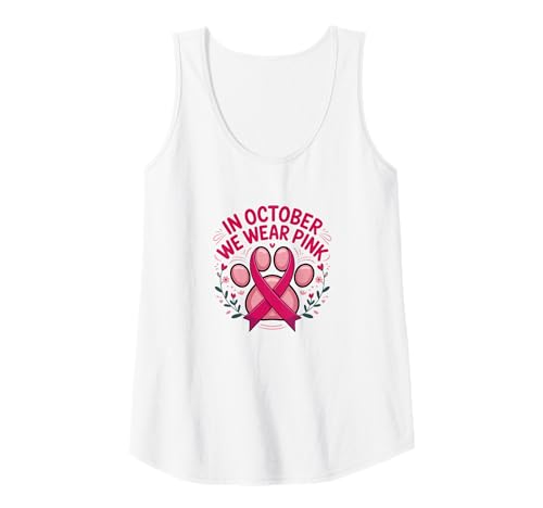 Damen Im Oktober tragen wir Pink Paw of Hope Brustkrebs-Bewusstsein Tank Top von Breast Cancer Awareness Pink Ribbon Paw Print Tees