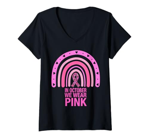 Damen Im Oktober tragen wir Pink Ribbon Brustkrebs-Bewusstsein T-Shirt mit V-Ausschnitt Damen Im Oktober tragen wir Pink Ribbon Brustkrebs-Bewusstsein T-Shirt mit V-Ausschnitt von Breast Cancer Awareness Pink Ribbon