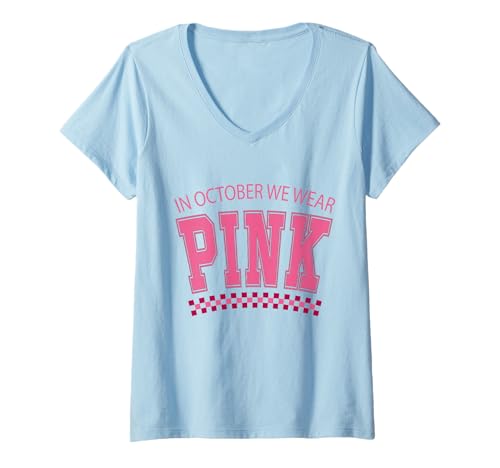 Damen Im Oktober tragen wir rosa Motivationspullover T-Shirt mit V-Ausschnitt Damen Im Oktober tragen wir rosa Motivationspullover T-Shirt mit V-Ausschnitt von Breast Cancer Awareness Ribbon Tee