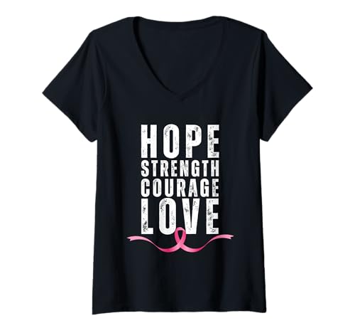 Damen Ribbon Brustkrebs Tees Hoffnung Stärke Mut Liebe T-Shirt mit V-Ausschnitt Damen Ribbon Brustkrebs Tees Hoffnung Stärke Mut Liebe T-Shirt mit V-Ausschnitt von Breast Cancer Awareness Ribbon Tees