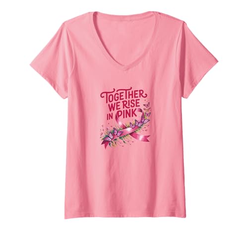 Damen Together We Rise in Pink Shirt - Brustkrebs-Bewusstsein T-Shirt mit V-Ausschnitt Damen Together We Rise in Pink Shirt - Brustkrebs-Bewusstsein T-Shirt mit V-Ausschnitt von Breast Cancer Awareness Ribbon and Butterfly Tees