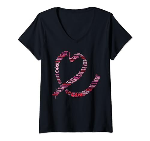 Damen Brustkrebsbewusstsein Pink Ribbon Survivor Brustkrebs T-Shirt mit V-Ausschnitt von Breast Cancer Awareness Shirts Pink October Gifts