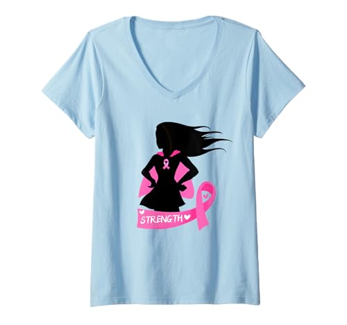 Damen Brustkrebsbewusstsein Superhelden-Stärke T-Shirt mit V-Ausschnitt Damen Brustkrebsbewusstsein Superhelden-Stärke T-Shirt mit V-Ausschnitt von Breast Cancer Awareness Strength