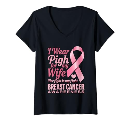 Damen I Wear Pink for My Wife Brustkrebs-Bewusstsein T-Shirt mit V-Ausschnitt Damen I Wear Pink for My Wife Brustkrebs-Bewusstsein T-Shirt mit V-Ausschnitt von Breast Cancer Awareness Support Messages