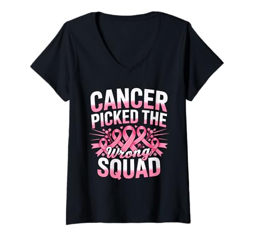 Damen Krebs Wählte Falsches Team Brustkrebs Bewusstheit T-Shirt mit V-Ausschnitt Damen Krebs Wählte Falsches Team Brustkrebs Bewusstheit T-Shirt mit V-Ausschnitt von Breast Cancer Awareness Support Oncology Team