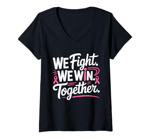 Damen Brustkrebsbewusstsein Gemeinsam Kämpfen Gewinnen T-Shirt mit V-Ausschnitt Damen Brustkrebsbewusstsein Gemeinsam Kämpfen Gewinnen T-Shirt mit V-Ausschnitt von Breast Cancer Awareness Support Unite