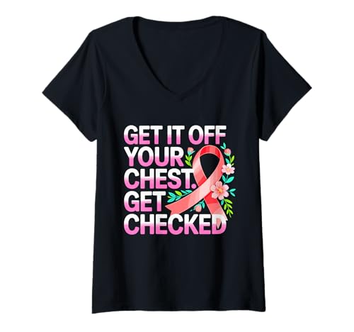 Damen Brustkrebs Vorsorge Pinke Bänder Bewusstsein T-Shirt mit V-Ausschnitt Damen Brustkrebs Vorsorge Pinke Bänder Bewusstsein T-Shirt mit V-Ausschnitt von Breast Cancer Awareness Support
