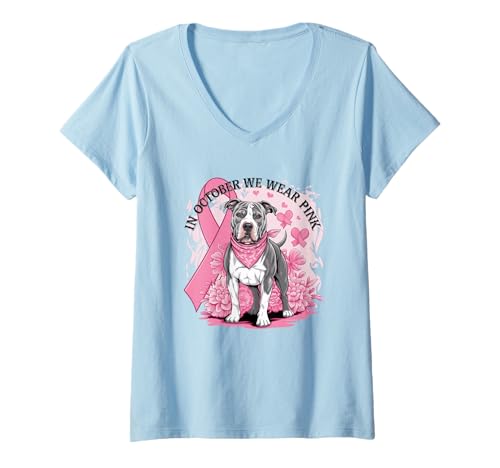 Damen Im Oktober tragen wir rosa Hunde-Design T-Shirt mit V-Ausschnitt Damen Im Oktober tragen wir rosa Hunde-Design T-Shirt mit V-Ausschnitt von Breast Cancer Awareness Supporter