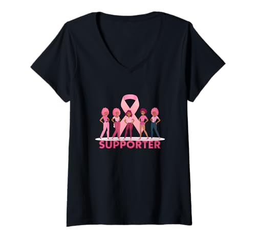 Damen Unterstützer Pink Ribbon Empowerment T-Shirt mit V-Ausschnitt Damen Unterstützer Pink Ribbon Empowerment T-Shirt mit V-Ausschnitt von Breast Cancer Awareness Unity Support