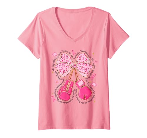 Damen Boxhandschuhe mit süßem Brustkrebs-Motiv, rosa Schleife T-Shirt mit V-Ausschnitt Damen Boxhandschuhe mit süßem Brustkrebs-Motiv, rosa Schleife T-Shirt mit V-Ausschnitt von Breast Cancer Awareness Warrior Survivor Gifts