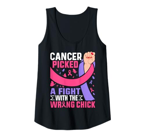 Damen Brustkrebs Picked Fight with The Wrong Chick Pink Ribbon Tank Top von Breast Cancer Awareness Warrior Survivor Gifts