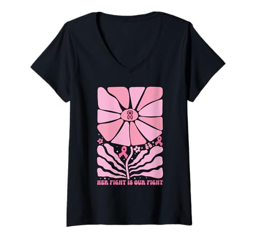 Damen Brustkrebs-Unterstützung für Brustkrebs, Pink T-Shirt mit V-Ausschnitt von Breast Cancer Awareness Warrior Survivor Gifts