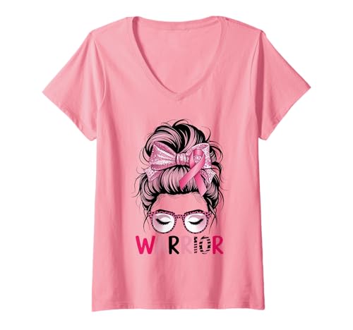Damen Brustkrebs rosa Schleife Oktober Bewusstsein Monat Krieger T-Shirt mit V-Ausschnitt von Breast Cancer Awareness Warrior Survivor Gifts