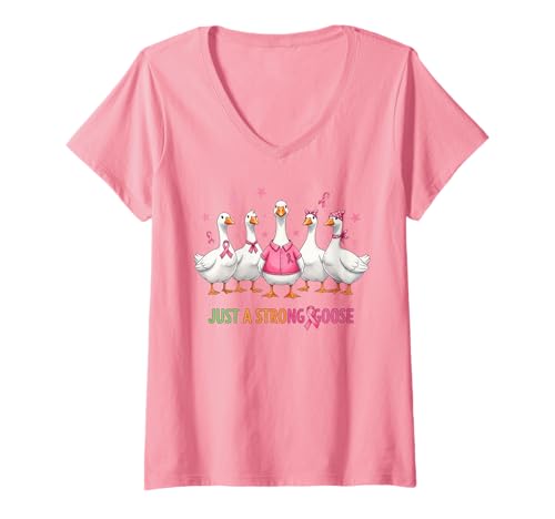 Damen Lustiges Brustkrebs-Schleife, Starkes Gänsebewusstsein Monat T-Shirt mit V-Ausschnitt von Breast Cancer Awareness Warrior Survivor Gifts