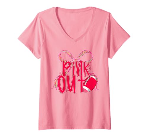 Damen Pink Out Brustkrebs Pink Ribbon Football Awareness Month T-Shirt mit V-Ausschnitt von Breast Cancer Awareness Warrior Survivor Gifts