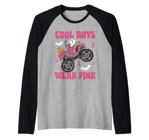 Coole Jungs tragen rosa Monster Truck Halloween-Brustkrebs Raglan Coole Jungs tragen rosa Monster Truck Halloween-Brustkrebs Raglan von Breast Cancer Awareness Women Gifts Pink Ribbon