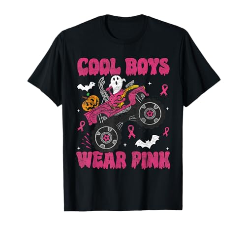 Coole Jungs tragen rosa Monster Truck Halloween-Brustkrebs T-Shirt von Breast Cancer Awareness Women Gifts Pink Ribbon