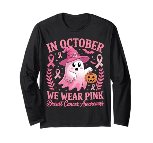 Brustkrebs Frauen Halloween im Oktober tragen wir rosa Langarmshirt von Breast Cancer Awareness for Women Men