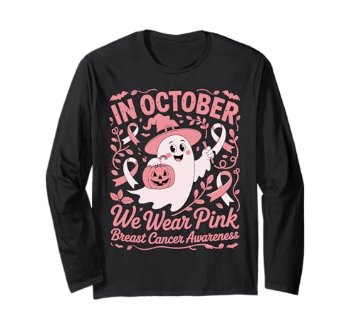 Brustkrebs Frauen Halloween im Oktober tragen wir rosa Langarmshirt von Breast Cancer Awareness for Women Men