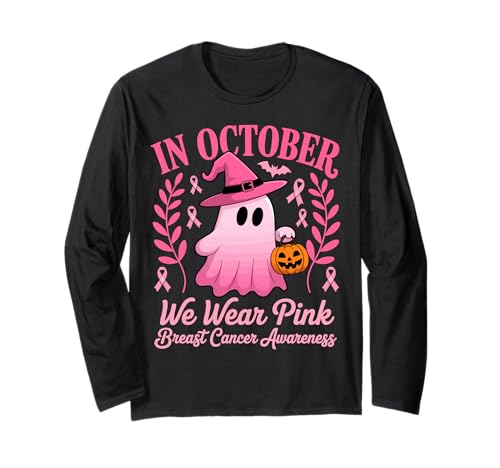 Brustkrebs Frauen Halloween im Oktober tragen wir rosa Langarmshirt von Breast Cancer Awareness for Women Men