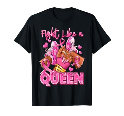 Fight Like A Queen Afro-Mädchen Sneakers Brustkrebskrieger T-Shirt Fight Like A Queen Afro-Mädchen Sneakers Brustkrebskrieger T-Shirt von Breast Cancer Fight Like A Queen Afro Girl Sneaker